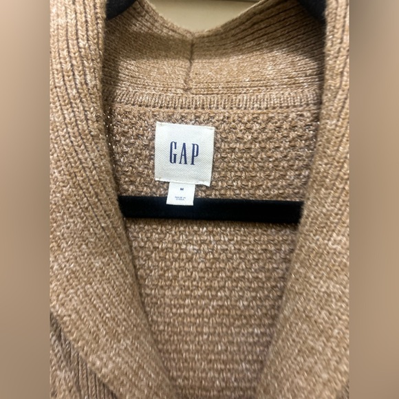 Gap Cardigan Sweater Cable Knit Chunky Mens M Camel Shawl Collar Grandpacore - Picture 5 of 8
